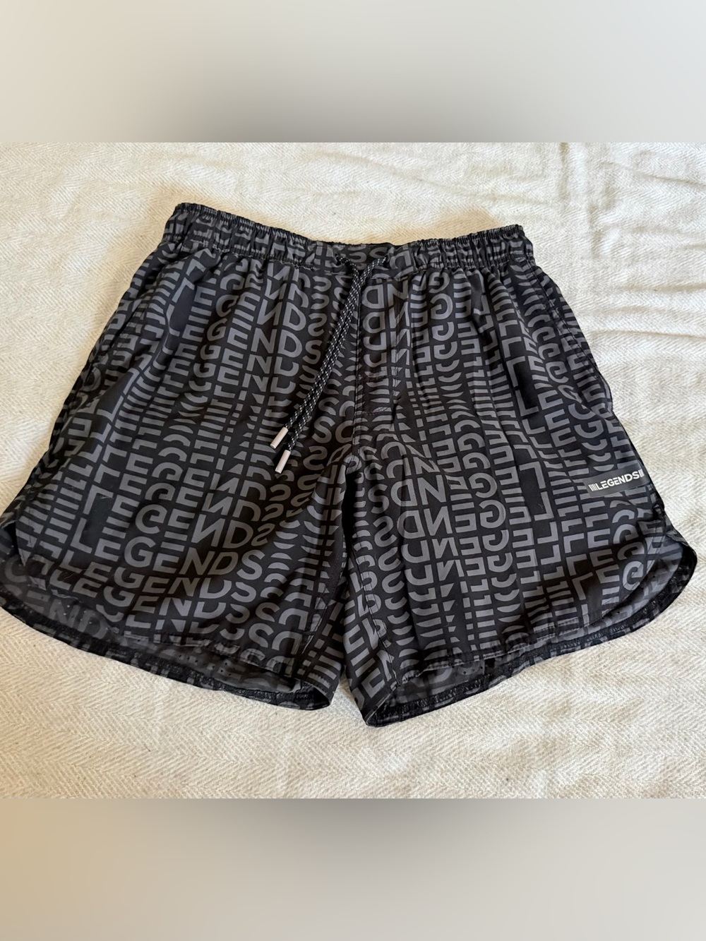 Legends Luka Men’s Small Lined Athletic Training Swim Shorts Black Monogram